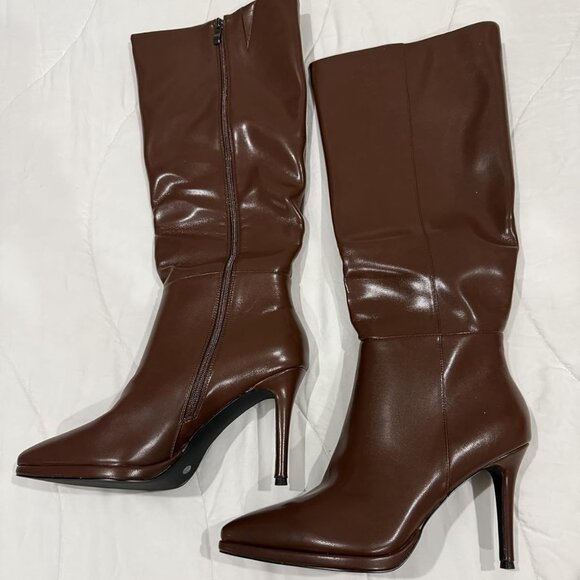 🆕Women's Brown Classic Stilettos Heel Pointed Toe platform Boots High Heel - Picture 1 of 10